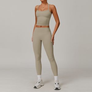 Nude Beige Buttery Soft Yoga Leggings Set - 2 Piece Workout Outfit