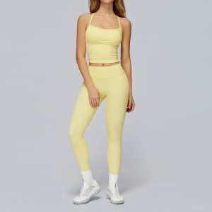 Bright Yellow Seamless Workout Set - 2 Piece Halter Top & Leggings